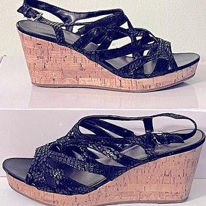 Kelly & Katie Black Slingback Strappy Wedge Sandal Shoes